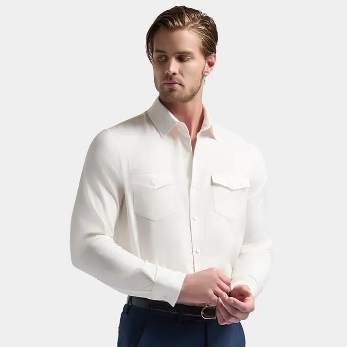 Dress Shirts Men GFORE HERRINGBONE BRUSHED DRESS SHIRT Snow Dress Shirts Men GFORE HERRINGBONE BRUSHED DRESS SHIRT Snow