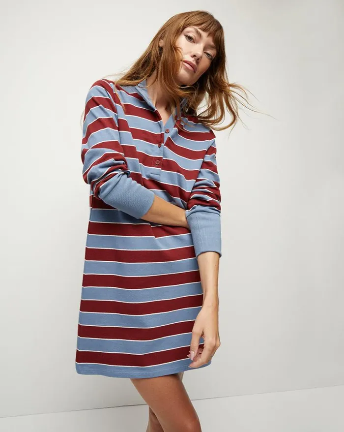 Dresses Shop Veronica Beard Cenda RugbyStriped Mini Dress Oxford Blue Multi