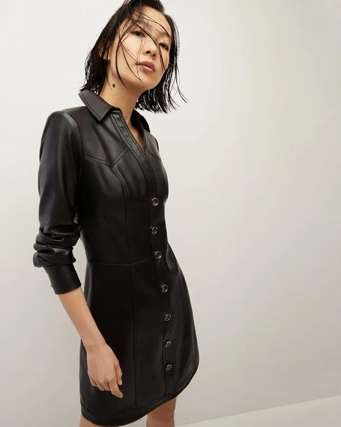 Dresses Shop Veronica Beard Garrett Vegan Leather Dress Black