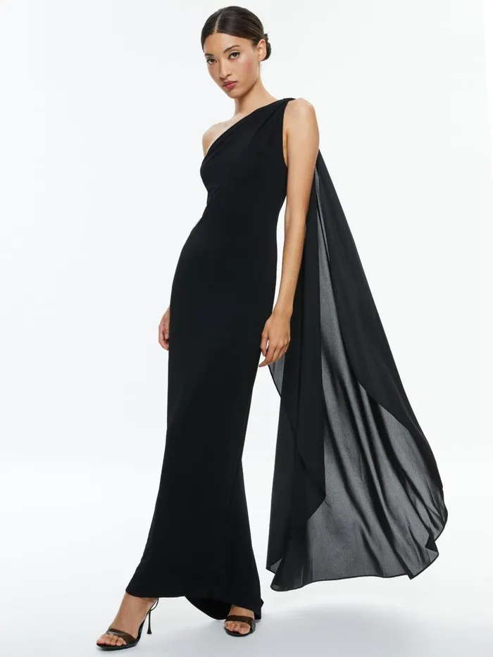 Dresses Women Alice Olivia ANJA ONE SHOULDER DRAPED MAXI DRESS Black