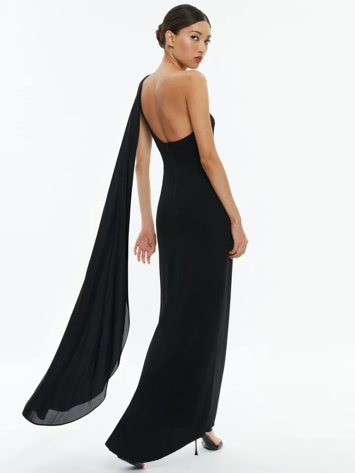 Dresses Women Alice Olivia ANJA ONE SHOULDER DRAPED MAXI DRESS Black