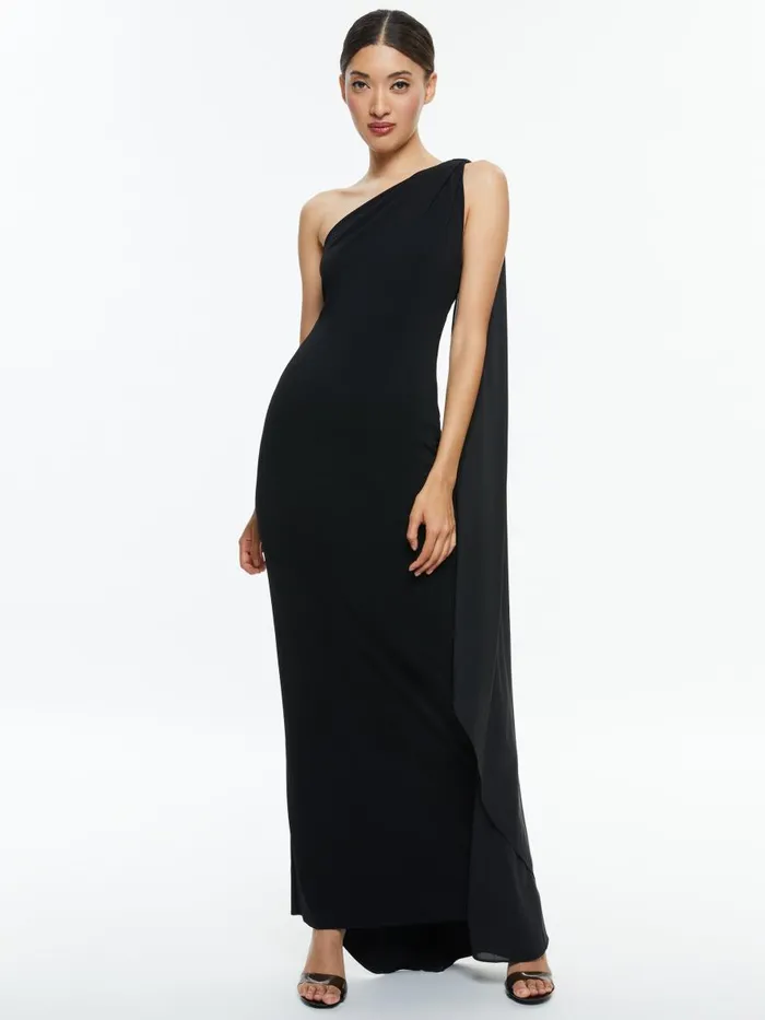 Dresses Women Alice Olivia ANJA ONE SHOULDER DRAPED MAXI DRESS Black
