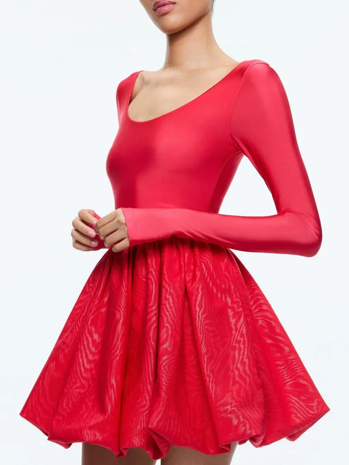 Dresses Women Alice Olivia CHARA BALLET NECK BUBBLE MINI DRESS Bright Ruby