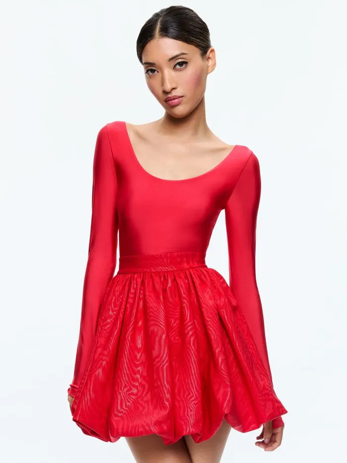 Dresses Women Alice Olivia CHARA BALLET NECK BUBBLE MINI DRESS Bright Ruby