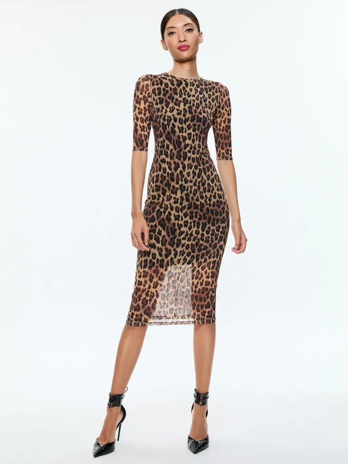 Dresses Women Alice Olivia DELORA CREW NECK MESH MIDI DRESS Spotted Leopard Dark Tan Dresses Women Alice Olivia DELORA CREW NECK MESH MIDI DRESS Spotted Leopard Dark Tan