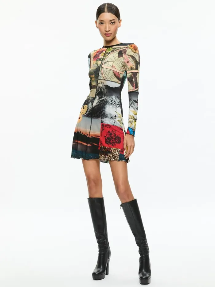 Dresses Women Alice Olivia DELORA PANELED MINI DRESS WITH LETTUCE TRIM Eco Fusion Dresses Women Alice Olivia DELORA PANELED MINI DRESS WITH LETTUCE TRIM Eco Fusion