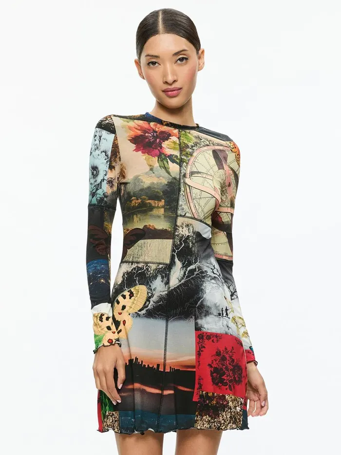 Dresses Women Alice Olivia DELORA PANELED MINI DRESS WITH LETTUCE TRIM Eco Fusion