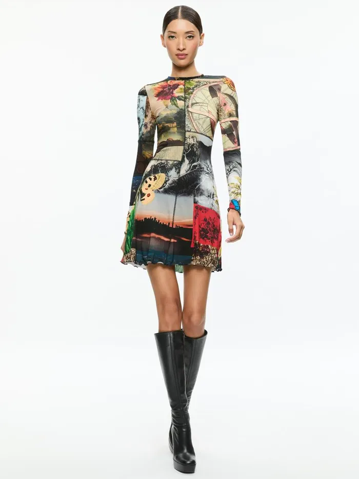 Dresses Women Alice Olivia DELORA PANELED MINI DRESS WITH LETTUCE TRIM Eco Fusion