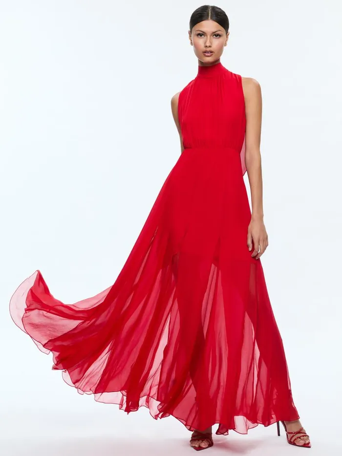 Dresses Women Alice Olivia DITA COWL BACK GODET MAXI DRESS Bright Boysenberry