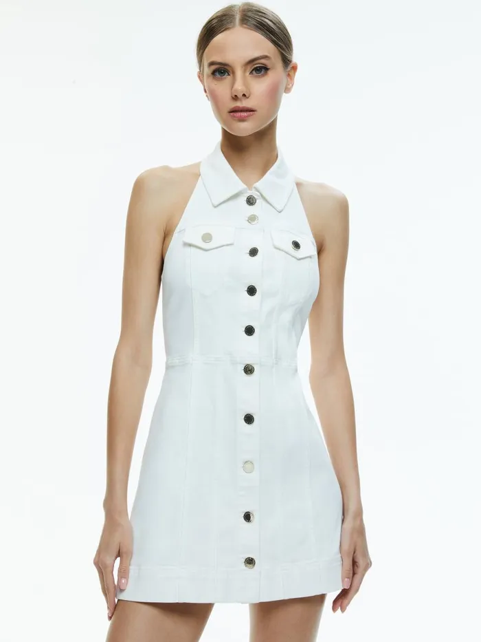 Dresses Women Alice Olivia KENDALL DENIM HALTER MINI DRESS Off White