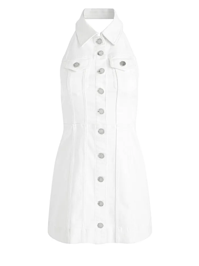 Dresses Women Alice Olivia KENDALL DENIM HALTER MINI DRESS Off White