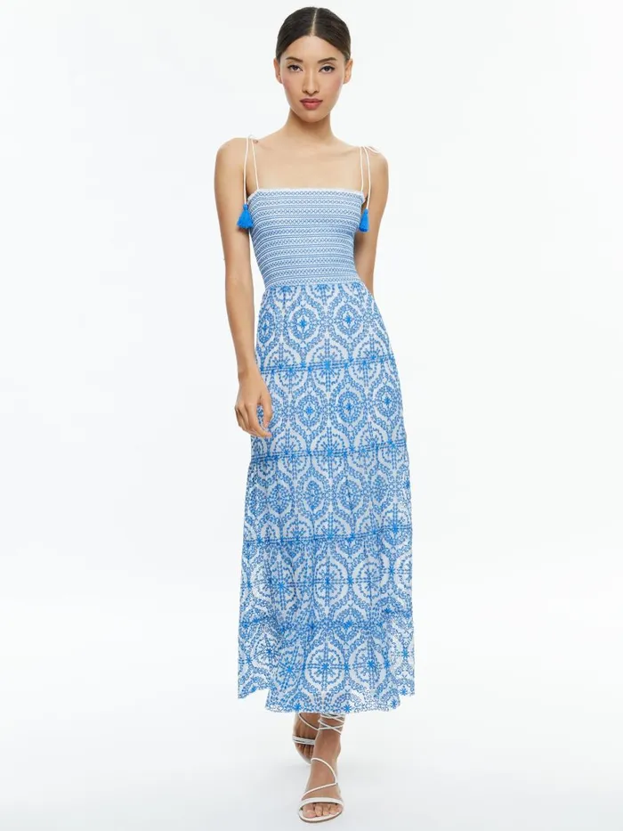 Dresses Women Alice Olivia MARNA TIERED MIDI TIE STRAP DRESS Off Whitefrench Blue Dresses Women Alice Olivia MARNA TIERED MIDI TIE STRAP DRESS Off Whitefrench Blue