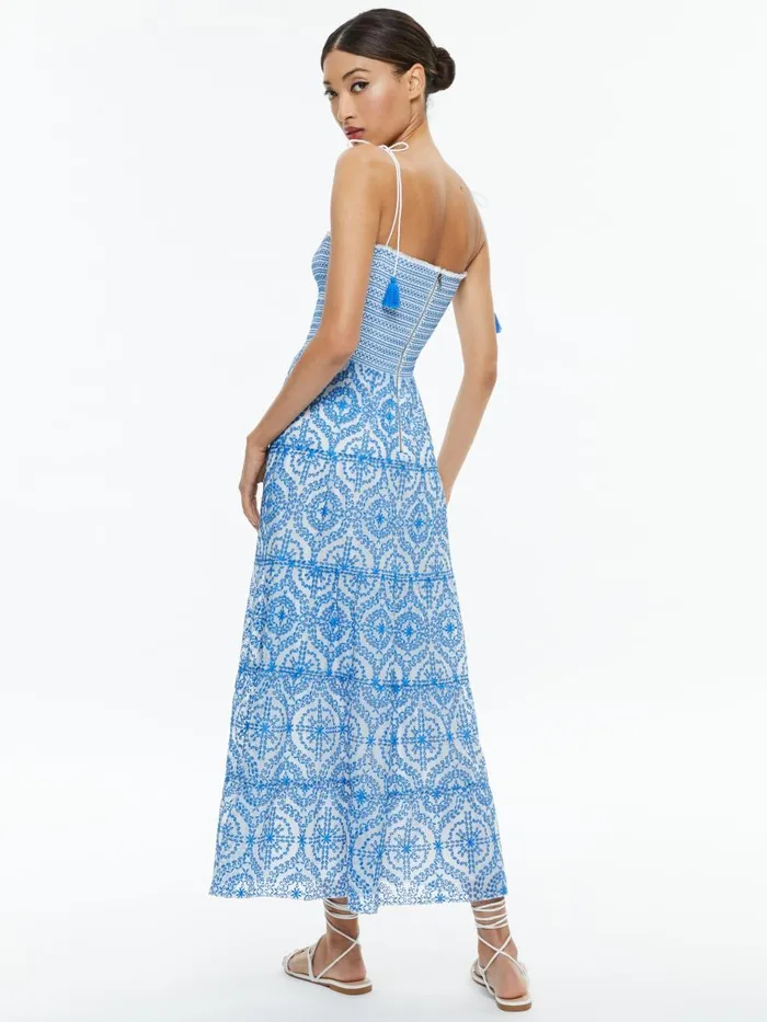 Dresses Women Alice Olivia MARNA TIERED MIDI TIE STRAP DRESS Off Whitefrench Blue