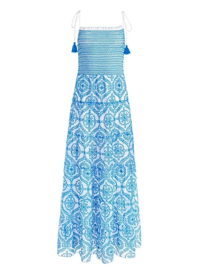 Dresses Women Alice Olivia MARNA TIERED MIDI TIE STRAP DRESS Off Whitefrench Blue