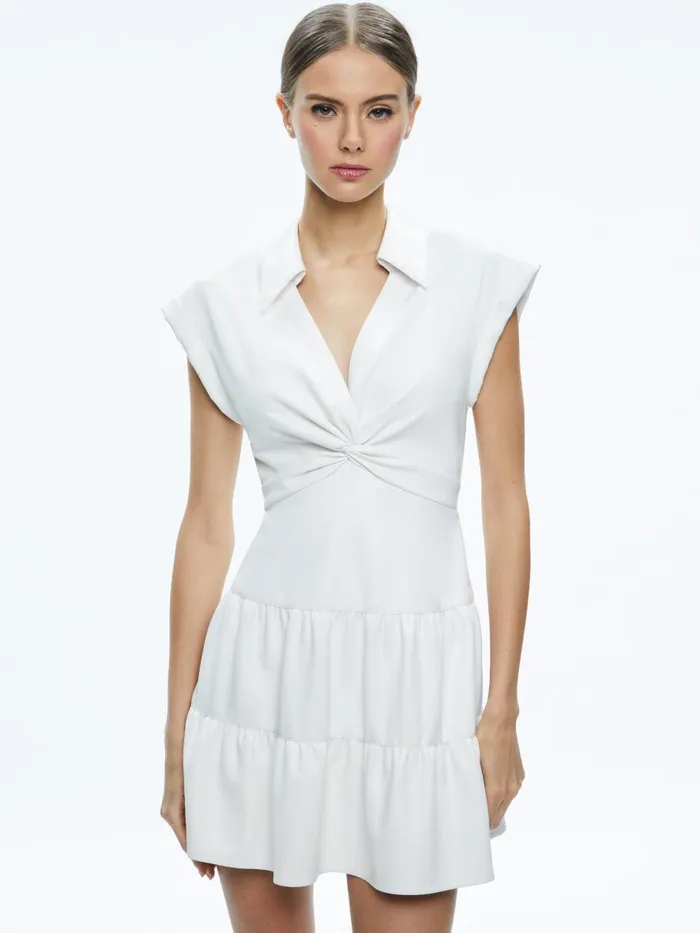 Dresses Women Alice Olivia MILA VEGAN DEEP VNECK TWIST FRONT MINI DRESS Off White