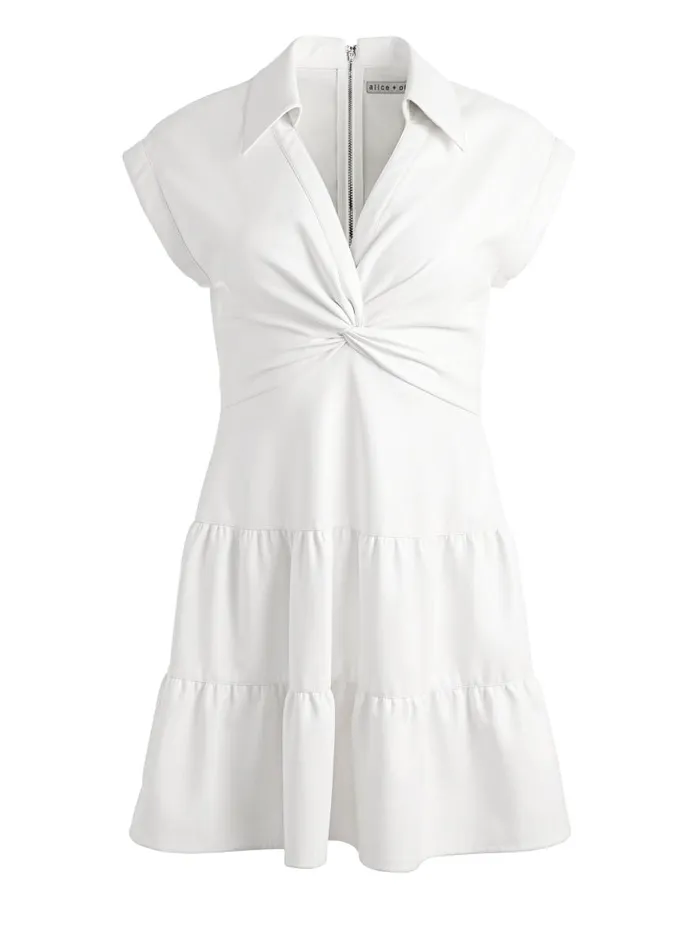 Dresses Women Alice Olivia MILA VEGAN DEEP VNECK TWIST FRONT MINI DRESS Off White
