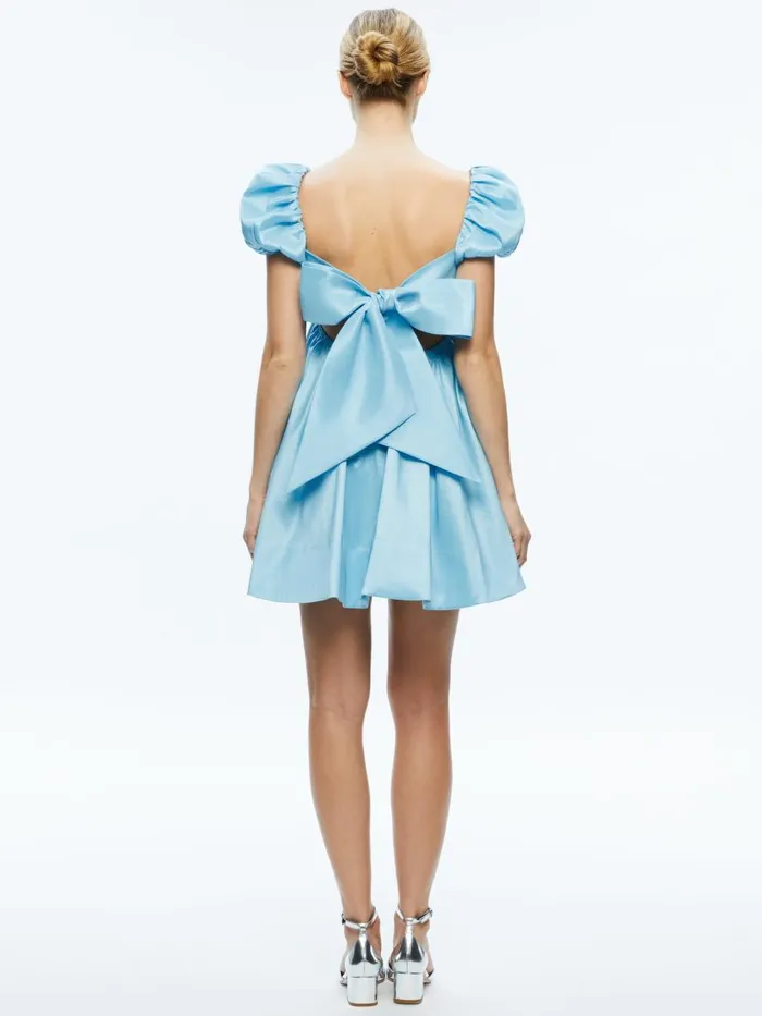 Dresses Women Alice Olivia SHARILYN BUBBLE SLEEVE TIE BACK MINI DRESS Ice