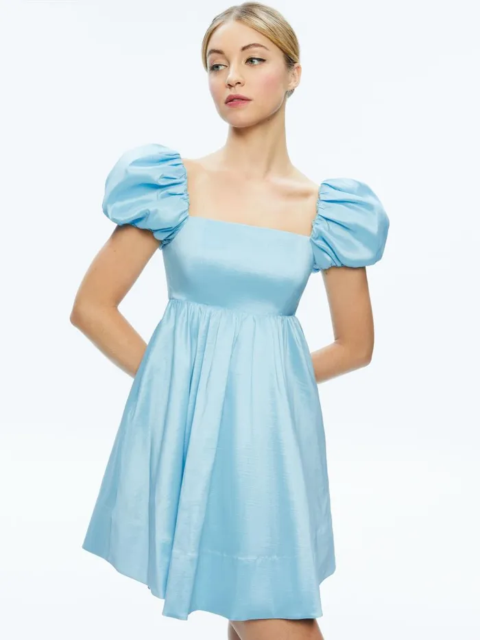 Dresses Women Alice Olivia SHARILYN BUBBLE SLEEVE TIE BACK MINI DRESS Ice