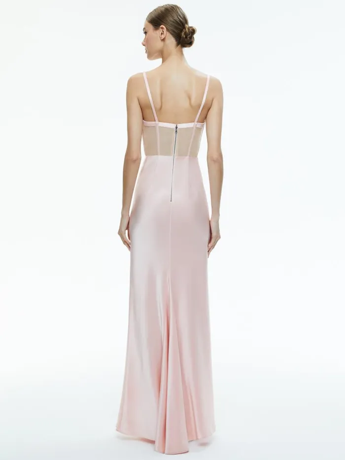 Dresses Women Alice Olivia VALENTINA DRAPED CORSET MAXI DRESS Almond