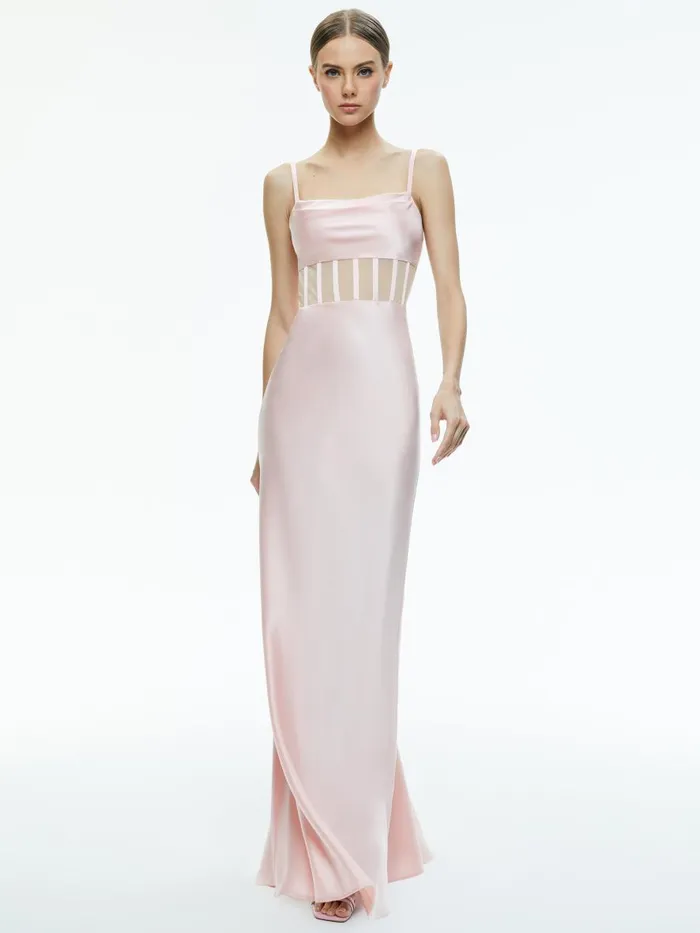 Dresses Women Alice Olivia VALENTINA DRAPED CORSET MAXI DRESS Almond