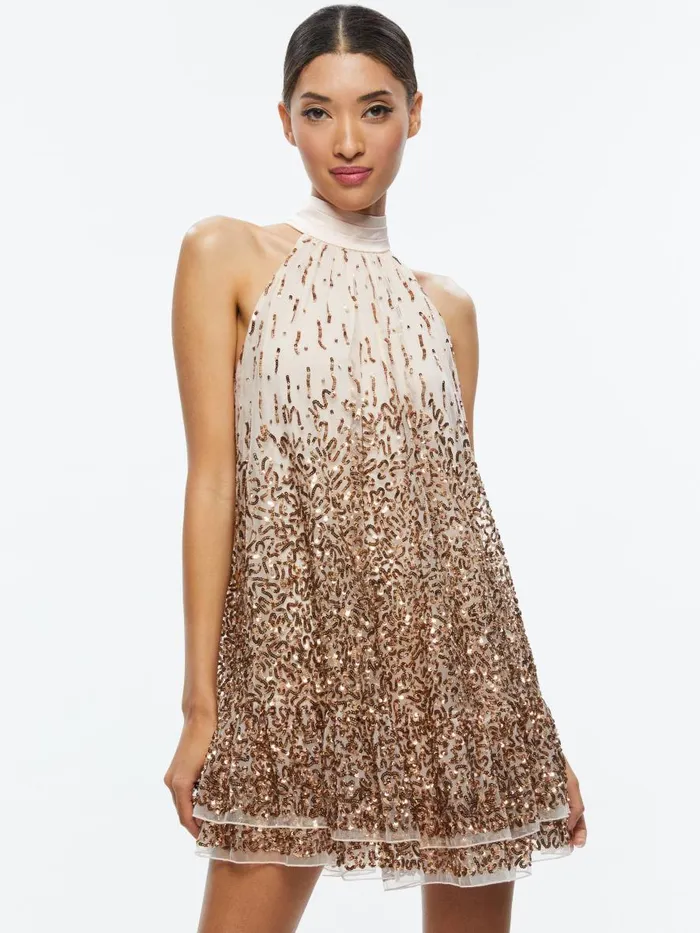 Dresses Women Alice Olivia ZENON EMBELLISHED MINI DRESS Pearl Blushrose Gold