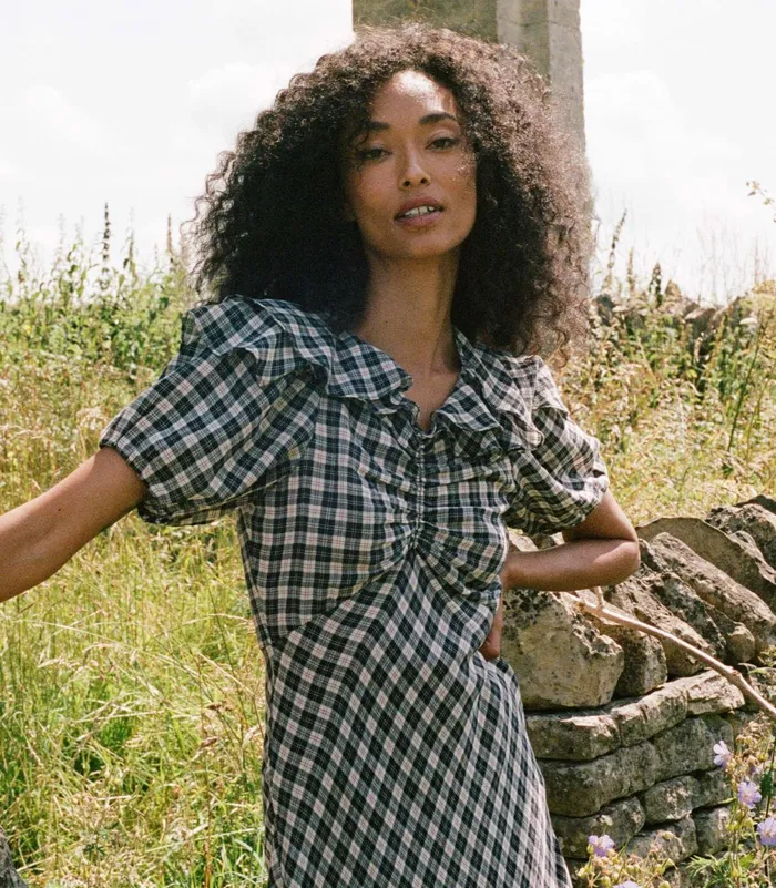 Dresses Women DEN Gwyneira Dress Navy Countryside Plaid Dresses Women DEN Gwyneira Dress Navy Countryside Plaid