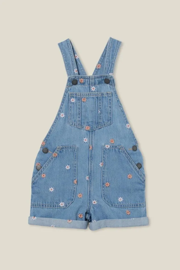 Edith Denim Shortall Faded Vintage Washfloral Embroidery Girls Cotton On Dresses