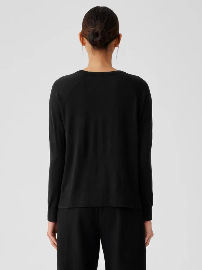 Eileen Fisher Extended Sizing 1X3X Fine Merino Jersey Crew Neck Top In Regenerative Wool Black 8211 Shop