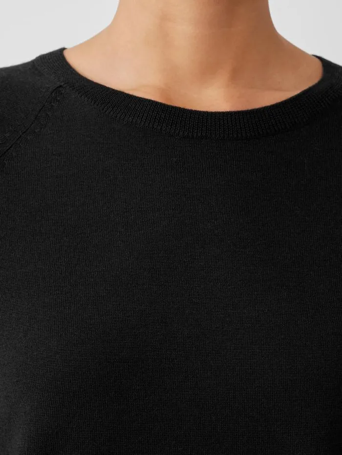 Eileen Fisher Extended Sizing 1X3X Fine Merino Jersey Crew Neck Top In Regenerative Wool Black 8211 Shop