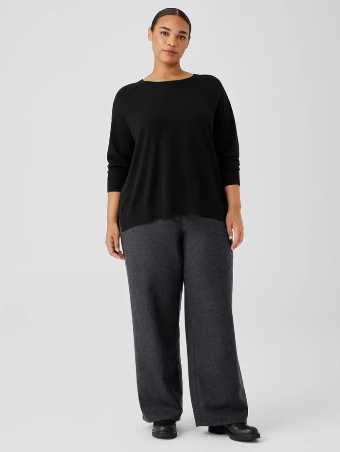 Eileen Fisher Extended Sizing 1X3X Fine Merino Jersey Crew Neck Top In Regenerative Wool Black 8211 Shop
