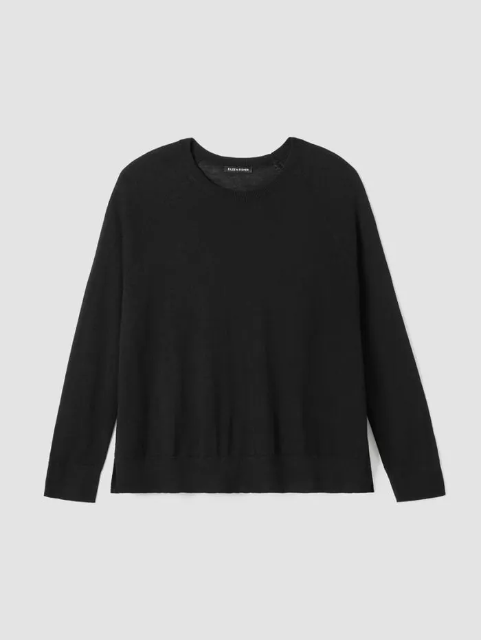 Eileen Fisher Extended Sizing 1X3X Fine Merino Jersey Crew Neck Top In Regenerative Wool Black 8211 Shop