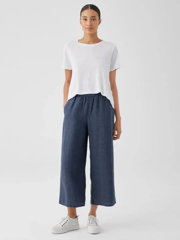 Eileen Fisher Pants Shorts and Jumpsuits Washed Organic Linen Dlav WideLegPant Dusk 8211 Shop