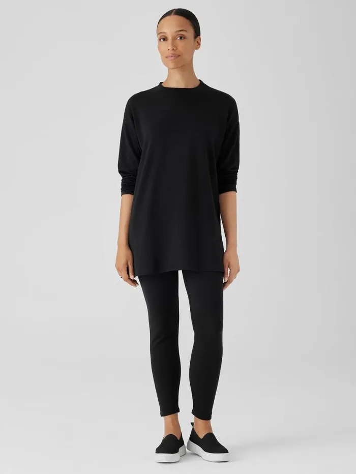 Eileen Fisher Petite Cozy Brushed Terry Hug Crew Neck Long Top Black 8211 Shop