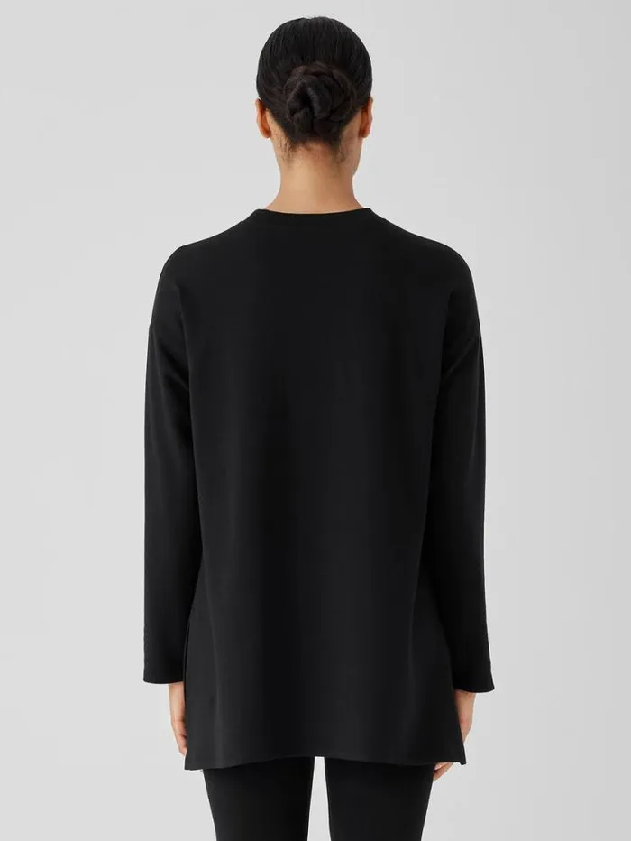 Eileen Fisher Petite Cozy Brushed Terry Hug Crew Neck Long Top Black 8211 Shop