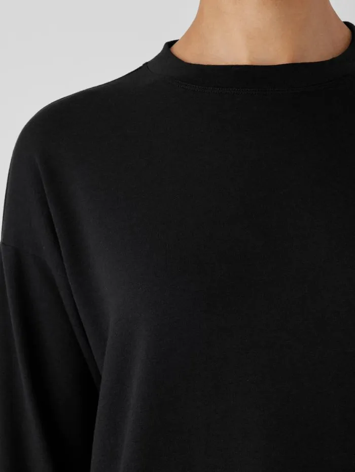 Eileen Fisher Petite Cozy Brushed Terry Hug Crew Neck Long Top Black 8211 Shop
