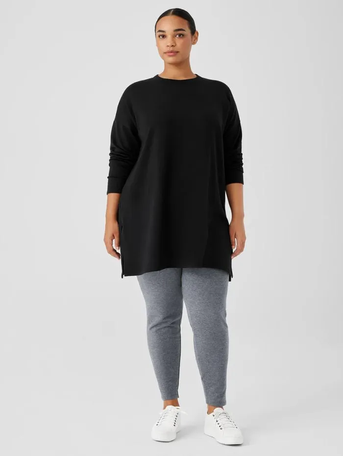 Eileen Fisher Petite Cozy Brushed Terry Hug Crew Neck Long Top Black 8211 Shop