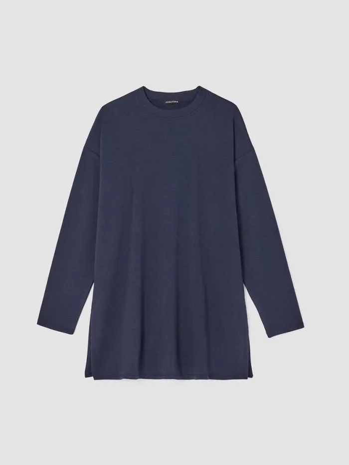 Eileen Fisher Petite Cozy Brushed Terry Hug Crew Neck Long Top Black 8211 Shop