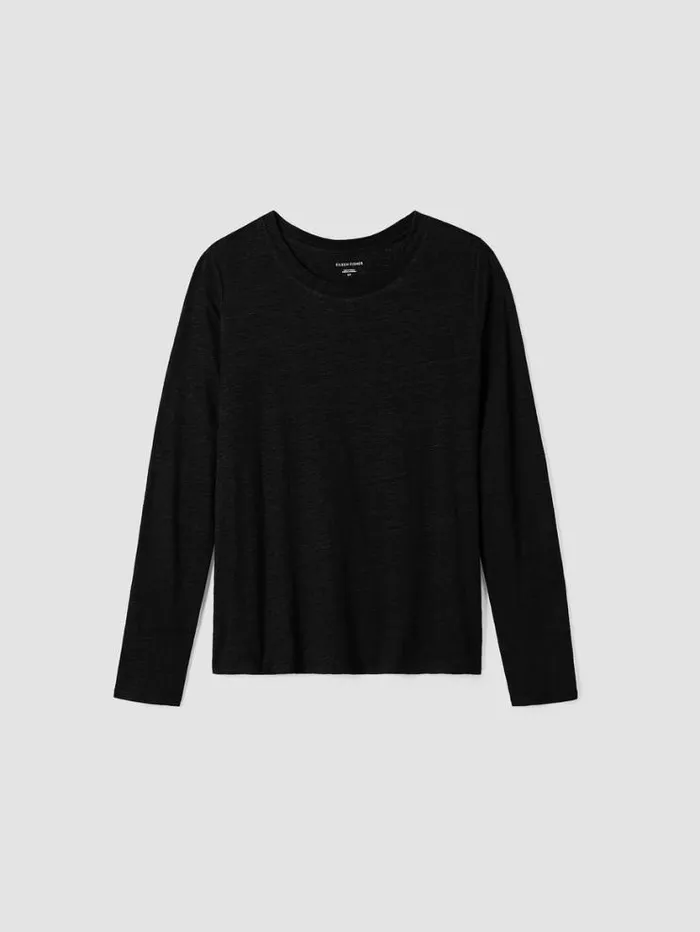 Eileen Fisher Petite Organic Linen Jersey Crew Neck Top Black 8211 Shop