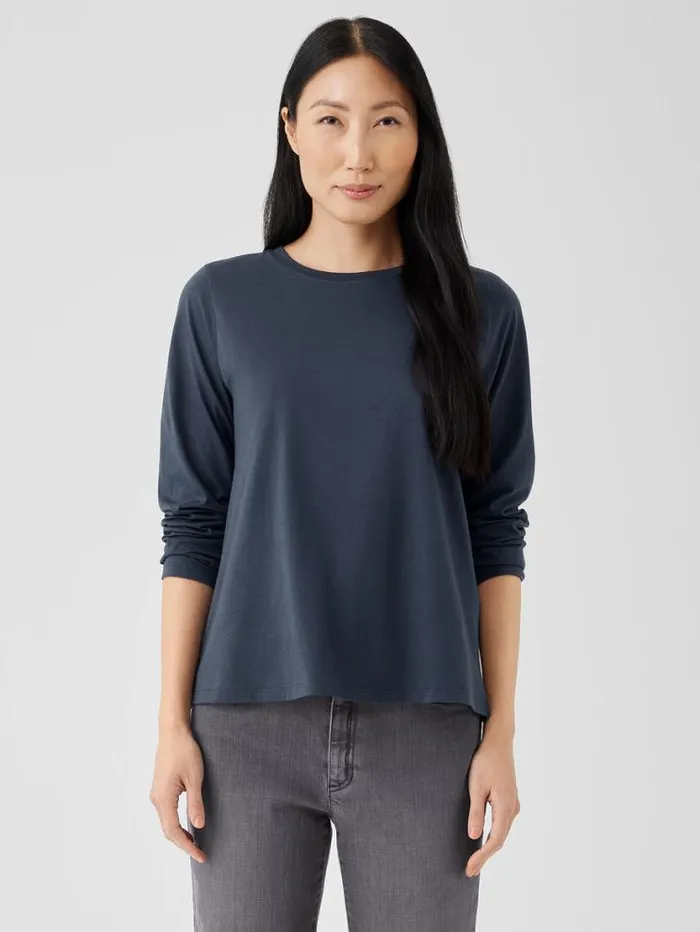 Eileen Fisher Petite Organic Pima Cotton Jersey LongSleeve Tee Ocean 8211 Shop Eileen Fisher Petite Organic Pima Cotton Jersey LongSleeve Tee Ocean 8211 Shop