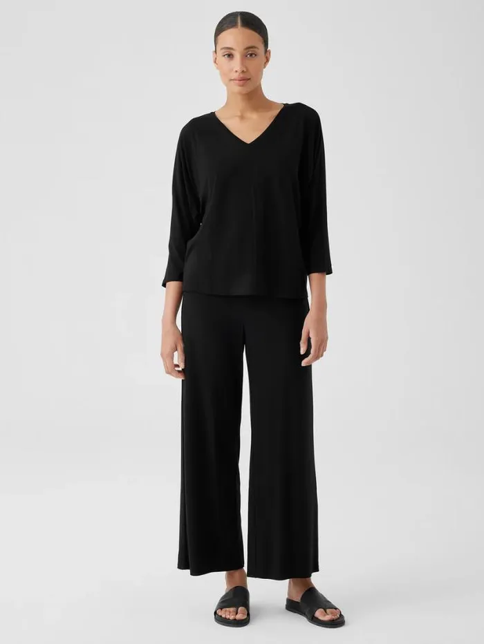 Eileen Fisher Petite Stretch Jersey Knit WideLeg Pant Black 8211 Shop