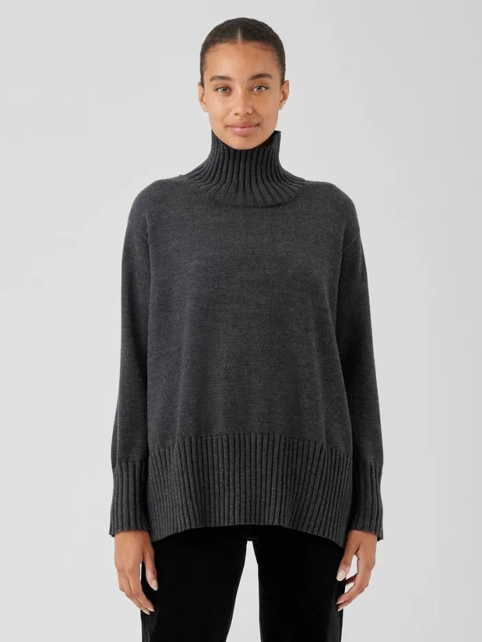 Eileen Fisher Sweaters and Cardigans Merino Jersey Turtleneck In Regenerative Wool Charcoal 8211 Shop