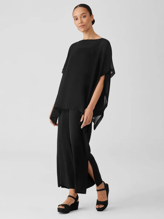 Eileen Fisher Tops and Tees Sheer Silk Georgette Long Poncho Black 8211 Shop