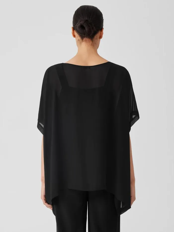 Eileen Fisher Tops and Tees Sheer Silk Georgette Long Poncho Black 8211 Shop