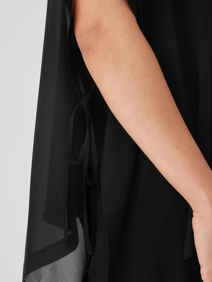 Eileen Fisher Tops and Tees Sheer Silk Georgette Long Poncho Black 8211 Shop