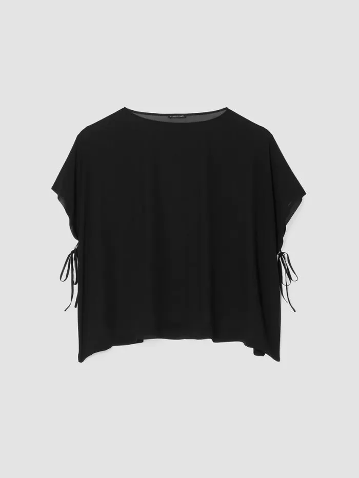 Eileen Fisher Tops and Tees Sheer Silk Georgette Long Poncho Black 8211 Shop