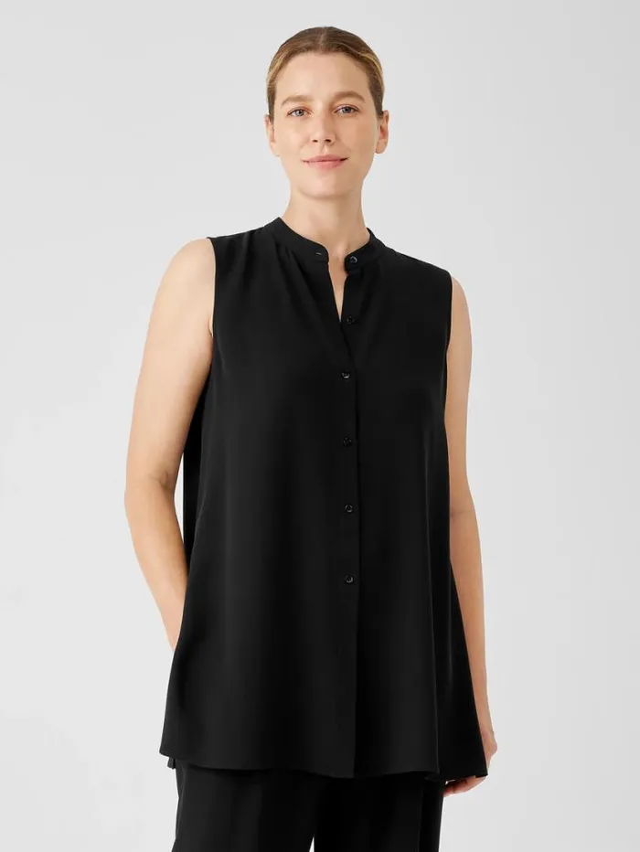 Eileen Fisher Tops and Tees Silk Georgette Crepe Sleeveless Shirt Black 8211 Shop Eileen Fisher Tops and Tees Silk Georgette Crepe Sleeveless Shirt Black 8211 Shop