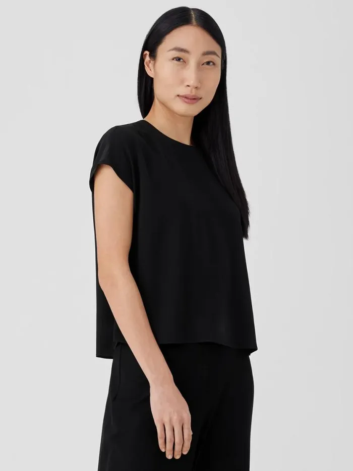 Eileen Fisher Tops and Tees Silk Georgette Crepe Square Top Black 8211 Shop