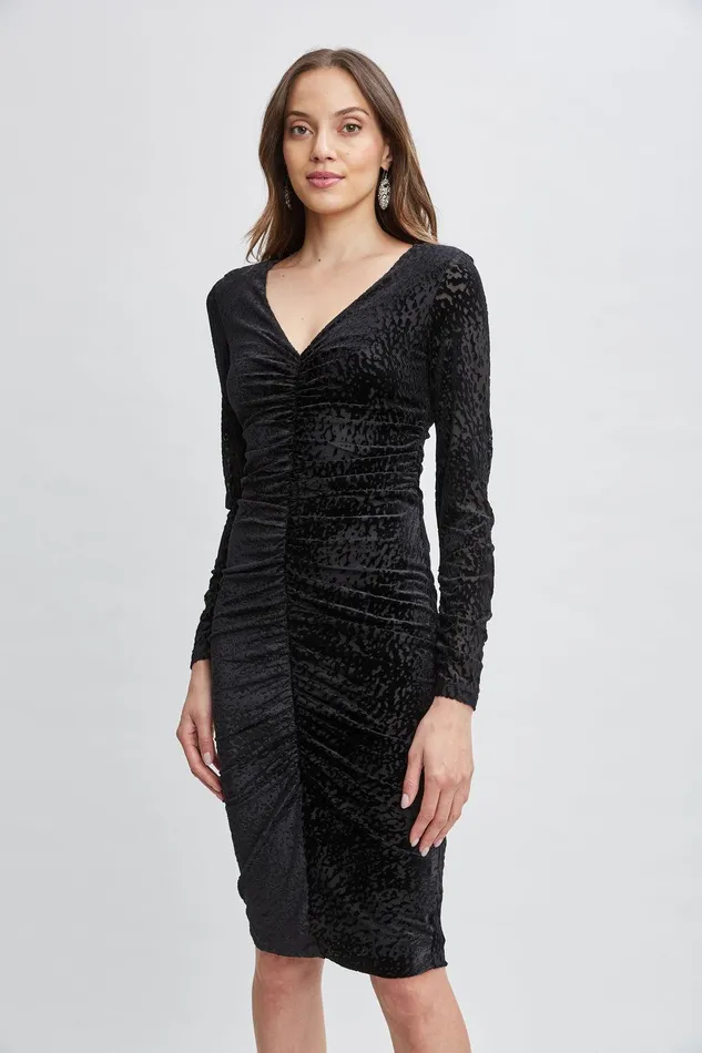 Elie Tahari Burnout Velvet Ruched Dress Black Women Dresses and Jumpsuits