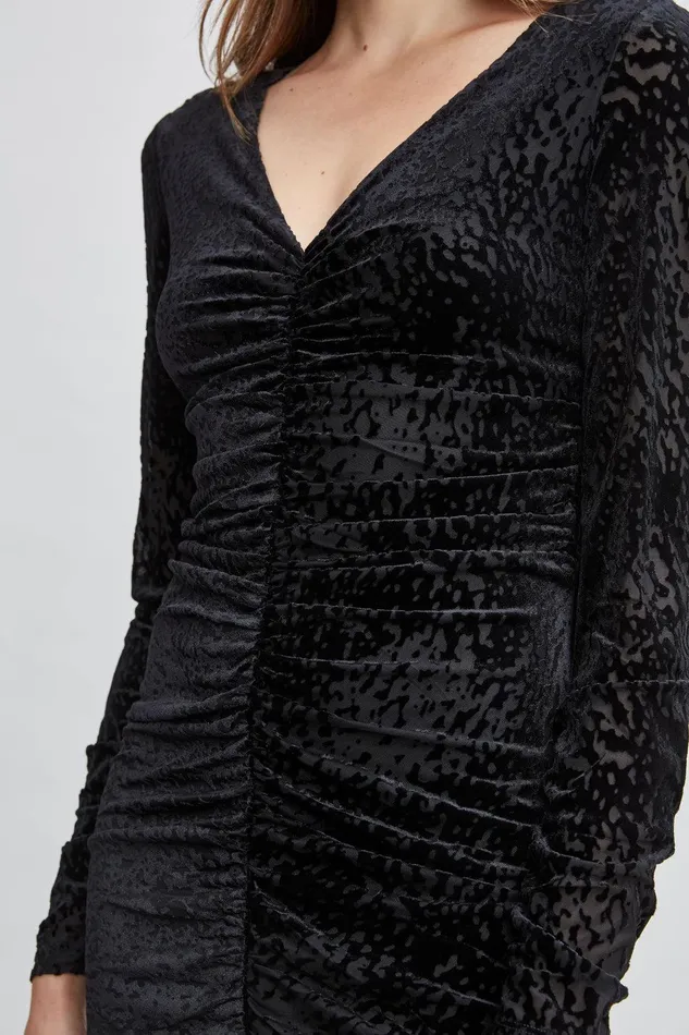 Elie Tahari Burnout Velvet Ruched Dress Black Women Dresses and Jumpsuits