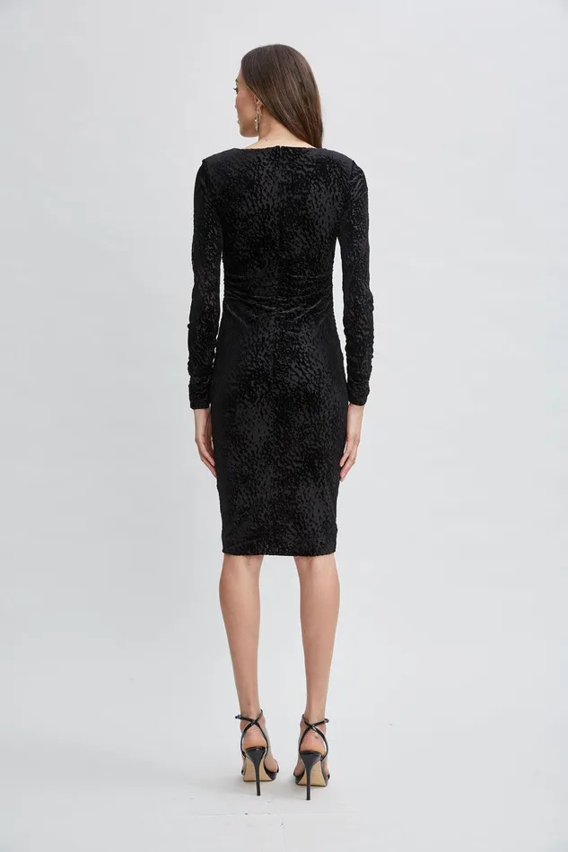 Elie Tahari Burnout Velvet Ruched Dress Black Women Dresses and Jumpsuits